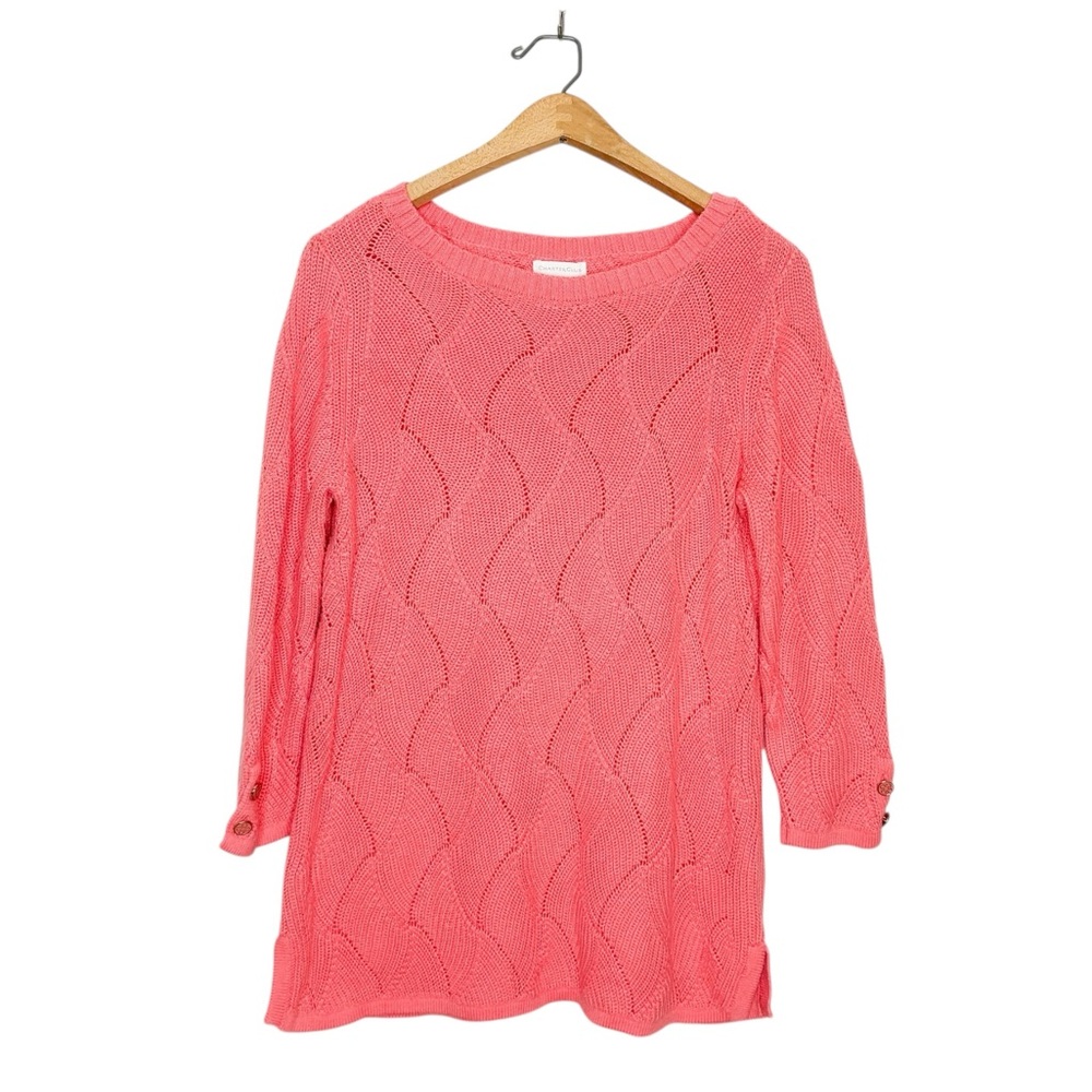 Charter Club Womens Cotton Blend‎ Pink Coral Open Knit Sweater Small S